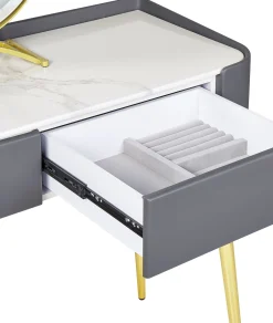 Toaletka szaro-złota 2 szuflady i lustro LED