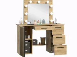 Toaletka z lustrem LED loft lamele Montana 9 Led dąb craft czarny wiszące