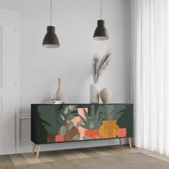 TROPICAL COMPOSITION Komoda 3 drzwi Czarna-Bukowa skośna
