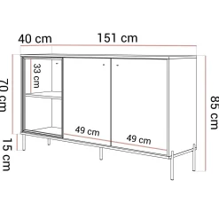 Trzydrzwiowa komoda ISA 3D z oświetleniem LED na wysokich nóżkach