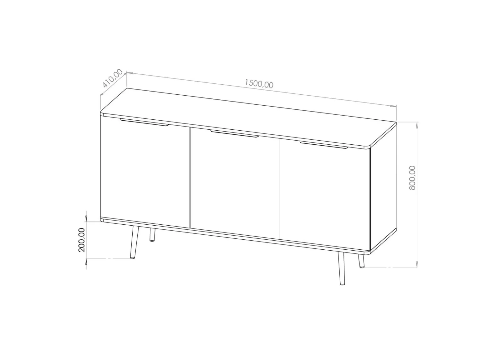 Trzydrzwiowa komoda Pinelli K3D z metalowymi nóżkami