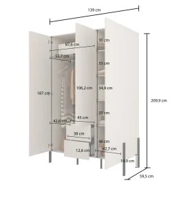 Trzydrzwiowa szafa uchylna do sypialni 139 cm kaszmir JUKON