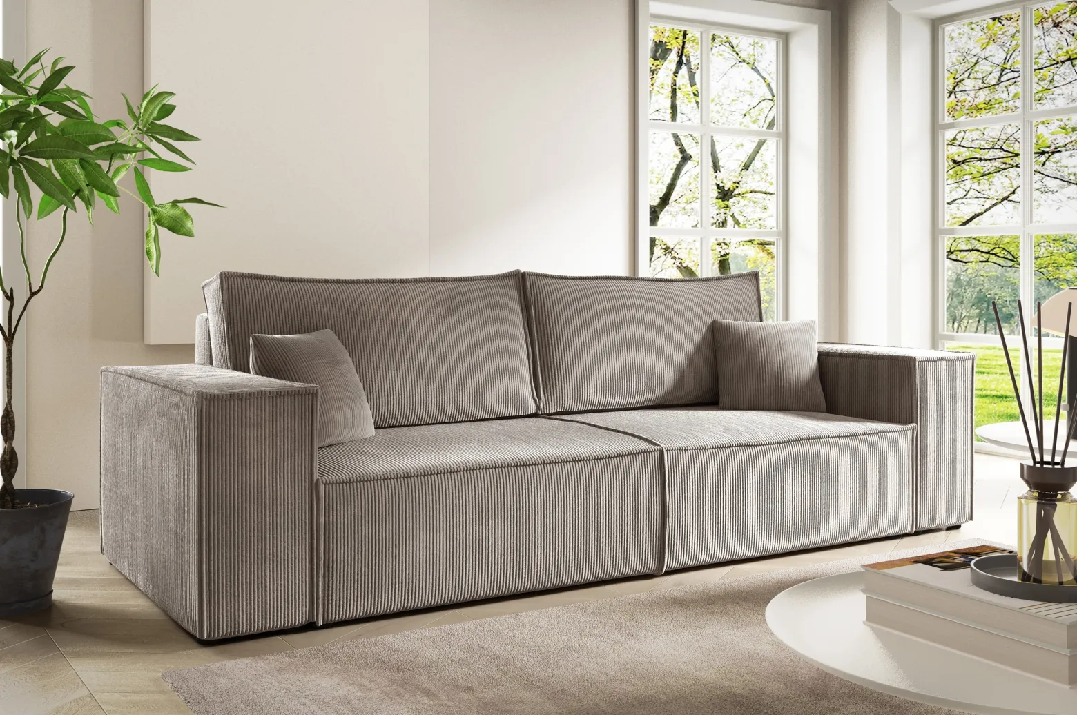 Trzyosobowa sofa z funkcją spania PEDRO sztruks