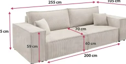 Trzyosobowa sofa z funkcją spania PEDRO sztruks
