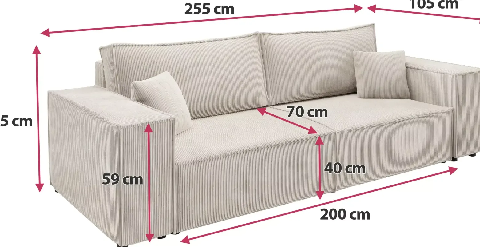 Trzyosobowa sofa z funkcją spania PEDRO sztruks