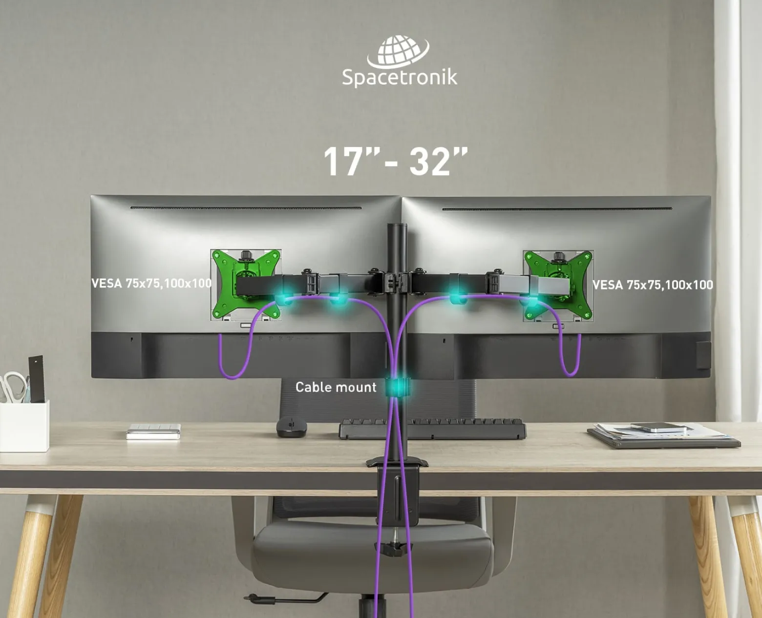 Uchwyt biurkowy na dwa monitory Spacetronik SPA-120