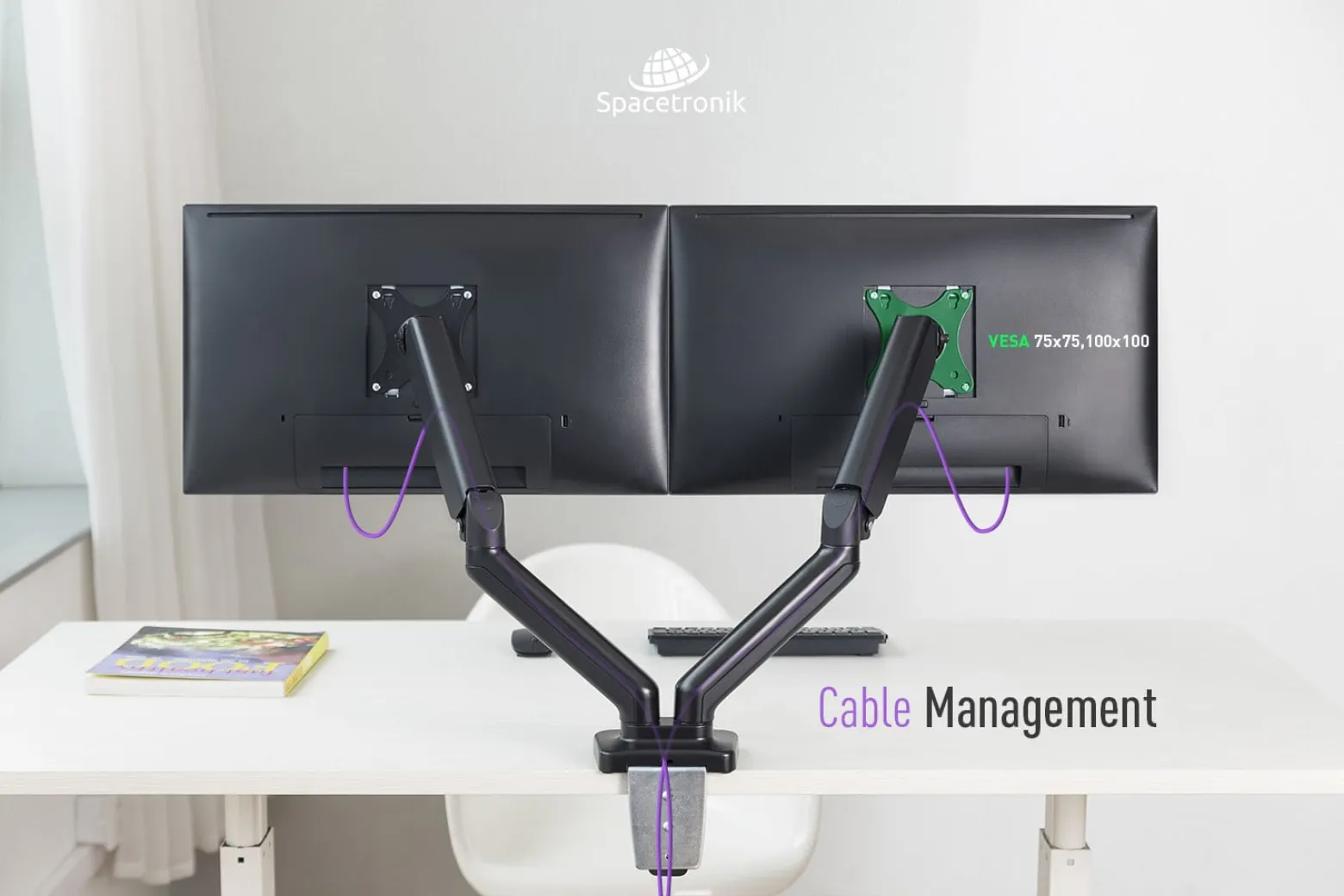 Uchwyt gazowy na dwa monitory VESA Spacetronik SPA-G120