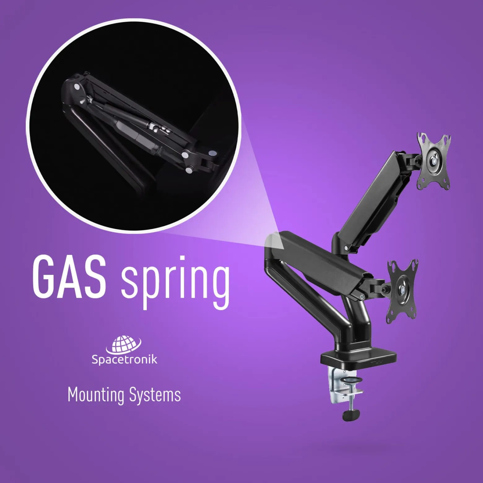 Uchwyt gazowy na dwa monitory VESA Spacetronik SPA-G120