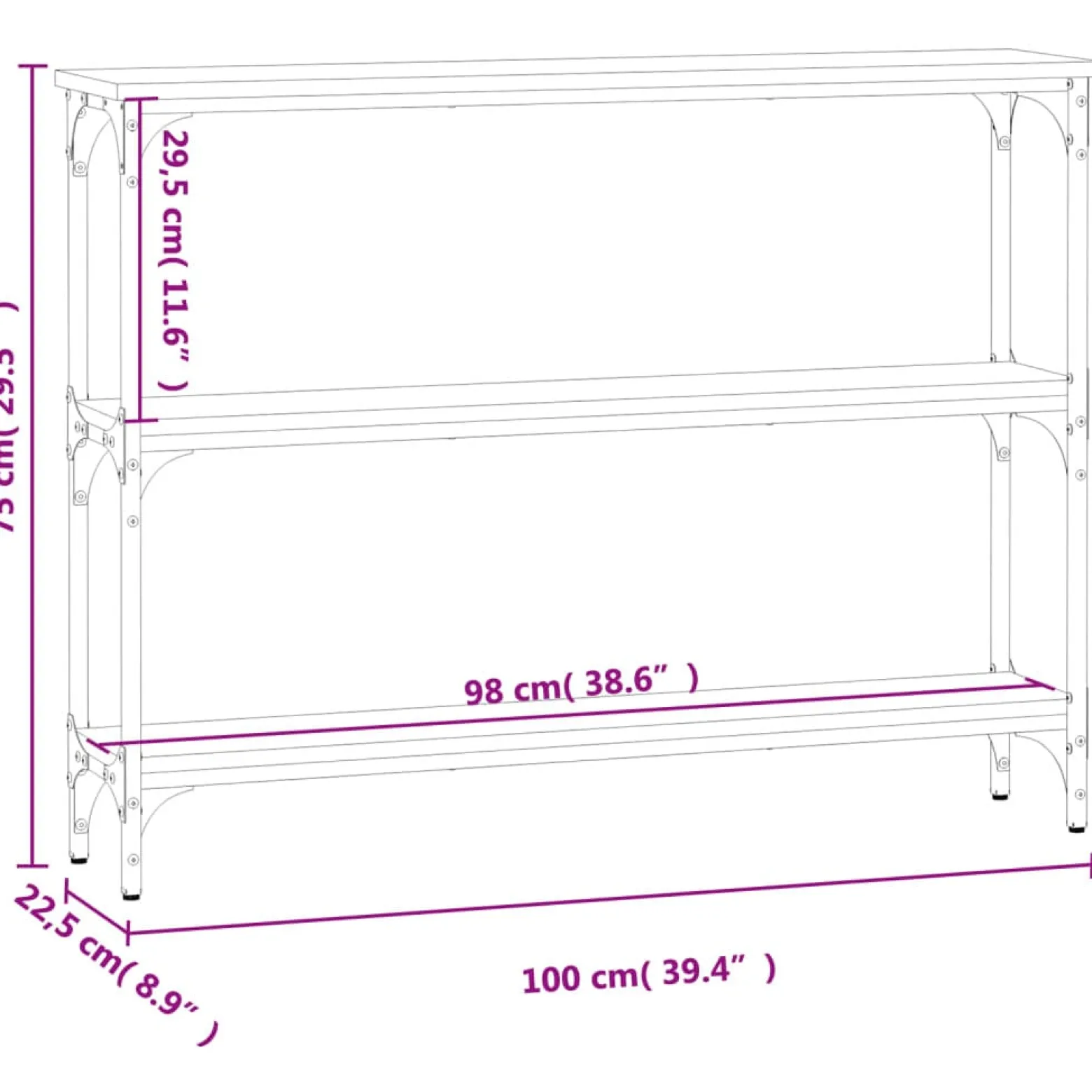 VidaXL Szary 100 x 22.5 x 75 cm Materiał drewnopochodny