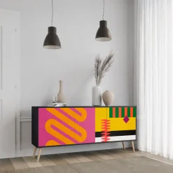 VIVID ART Komoda 3 drzwi Czarna-Bukowa skośna