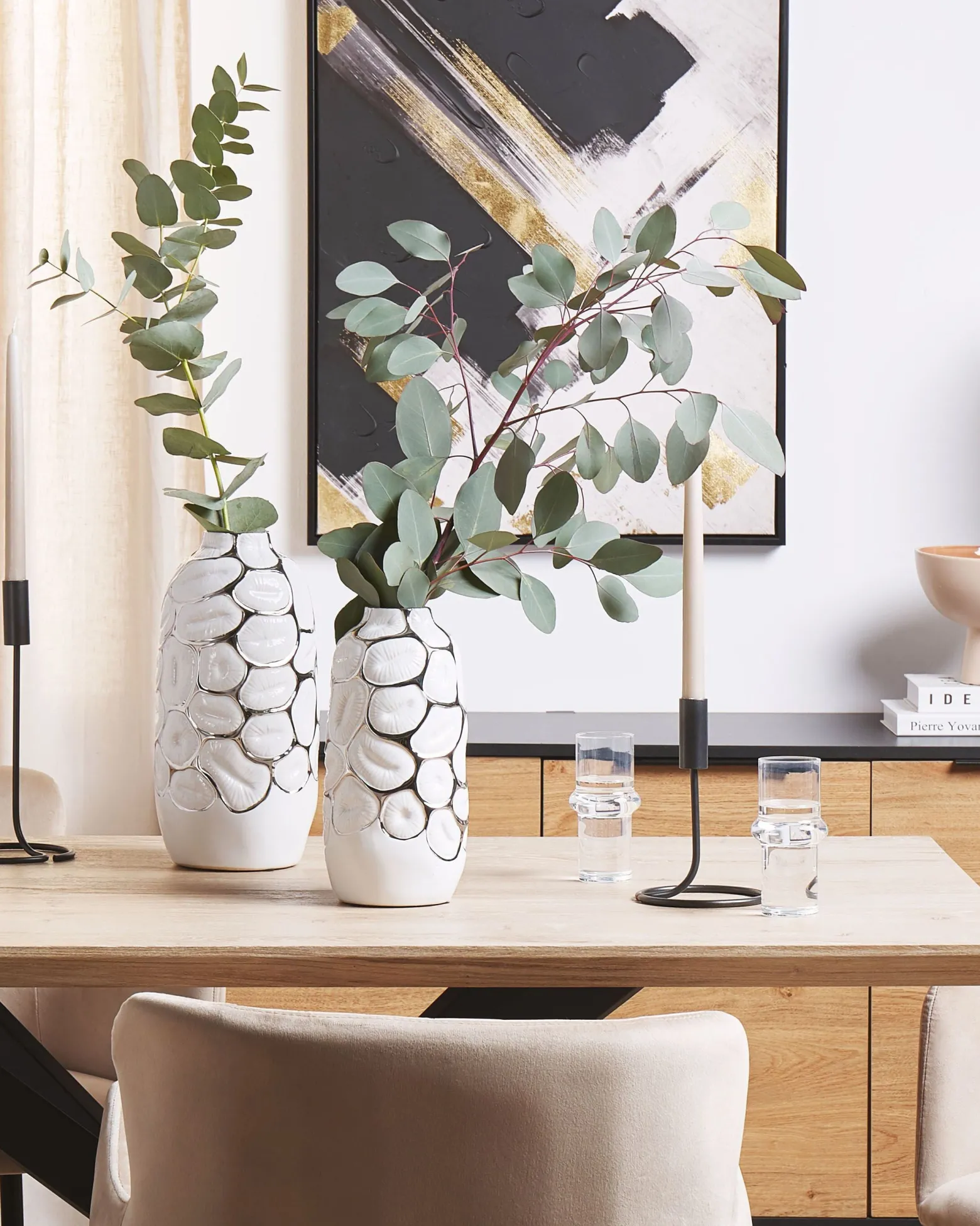 Wazon dekoracyjny ceramiczny glamour 34 cm biały