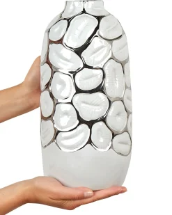 Wazon dekoracyjny ceramiczny glamour 34 cm biały