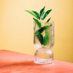 Wazon LIMPID szklany prążkowany transparentny 20 cm HOMLA