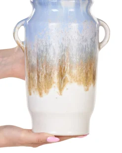 Wazon na kwiaty z kamionki niebieski