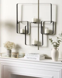 Świecznik ścienny metal szkło 65 cm czarny