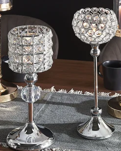 Świecznik kryształowy lampion srebrny