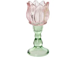 Świecznik szklany na nóżce Tulipan 16 cm mix kolorów
