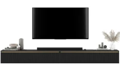 Wisząca Szafka RTV Glamour Komoda RTV Czarny MAT ryflowane fronty 280 cm