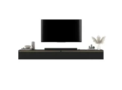 Wisząca Szafka RTV Glamour Komoda RTV Czarny MAT ryflowane fronty 280 cm