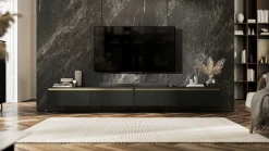 Wisząca Szafka RTV Glamour Komoda RTV Czarny MAT ryflowane fronty 280 cm