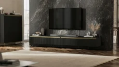 Wisząca Szafka RTV Glamour Komoda RTV Czarny MAT ryflowane fronty 280 cm