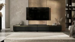Wisząca Szafka RTV Glamour Komoda RTV Czarny MAT ryflowane fronty 280 cm