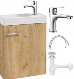 Wisząca szafka łazienkowa z umywalką 50x70 dąb craft, bateria chrom