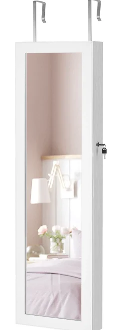 Wisząca szafka na biżuterię z lustrem LED zamykana na klucz 120x37x10 cm