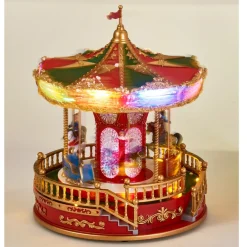 Świąteczna karuzela LED z muzyką i obrotowymi figurkami, 23 x 28 cm