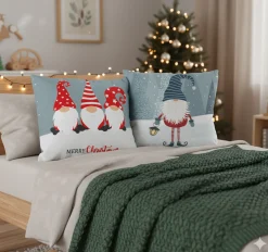 Świąteczna poszewka na poduszkę HOLLY JOLLY 45x45 skrzaty zimowe