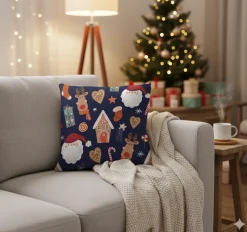 Świąteczna poszewka na poduszkę HOLLY JOLLY 45x45 pierniczki i prezenty