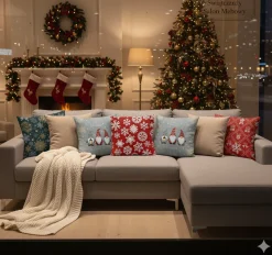 Świąteczna poszewka na poduszkę HOLLY JOLLY 45x45 pierniczki i prezenty