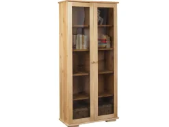 Witryna drewniana II MODERN, kolor dębowy, szkło dymione