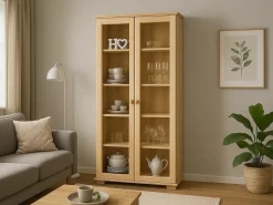 Witryna drewniana II MODERN, kolor dębowy, szkło dymione