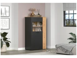 Witryna Esteban 90 cm z 2 drzwiami grafit/dąb evok