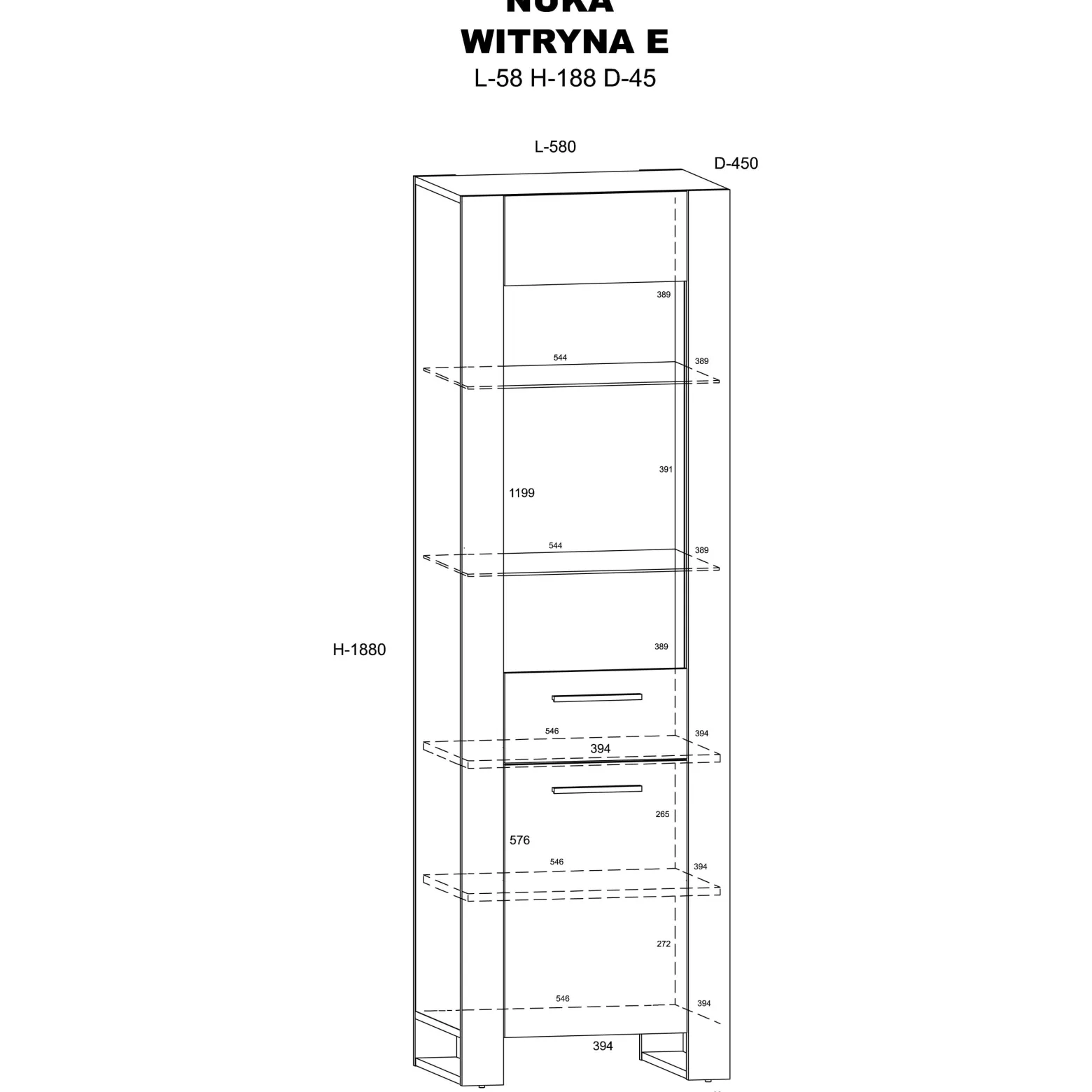 Witryna NUKA E 58 cm dąb artisan / czarna