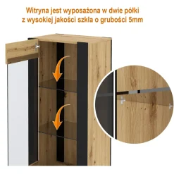 Witryna NUKA E 58 cm dąb artisan / czarna