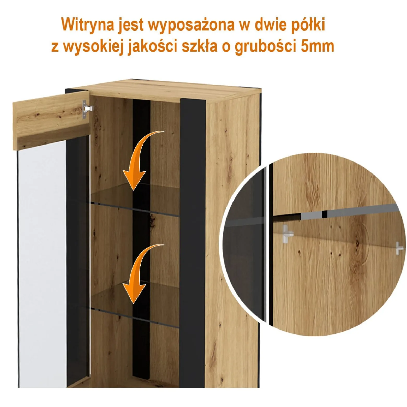 Witryna NUKA E 58 cm dąb artisan / czarna
