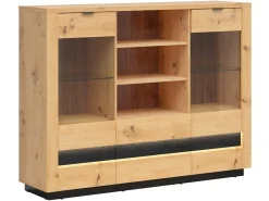 Witryna Ostia 161 cm z 2 drzwiami 2 szufladami i półkami dąb artisan/dąb czarny