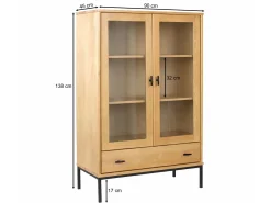 Witryna Sirio loft drewno i metal, kolor kasztan, szkło mleczne