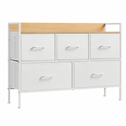 Wąska Biało-Beżowa Komoda 5 Szuflad MDF 70cm
