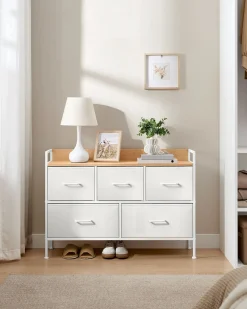 Wąska Biało-Beżowa Komoda 5 Szuflad MDF 70cm