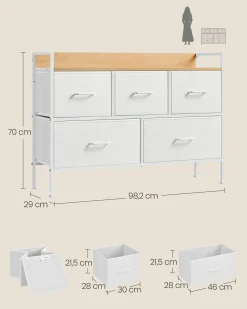 Wąska Biało-Beżowa Komoda 5 Szuflad MDF 70cm
