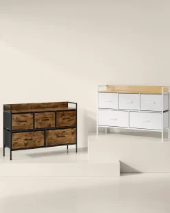 Wąska Biało-Beżowa Komoda 5 Szuflad MDF 70cm