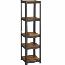 Wąski regał loftowy stal rustykalny brąz 5 półek 150x37 cm 80 kg/półka