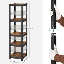 Wąski regał loftowy stal rustykalny brąz 5 półek 150x37 cm 80 kg/półka