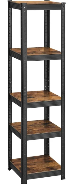 Wąski regał loftowy stal rustykalny brąz 5 półek 150x37 cm 80 kg/półka