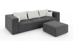 Wygodna sofa 3 osobowa z pufą POPPY szara narożnik modułowy do salonu