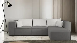 Wygodna sofa 3 osobowa z pufą POPPY szara narożnik modułowy do salonu