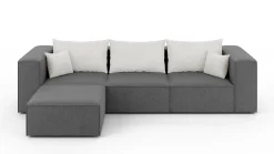 Wygodna sofa 3 osobowa z pufą POPPY szara narożnik modułowy do salonu